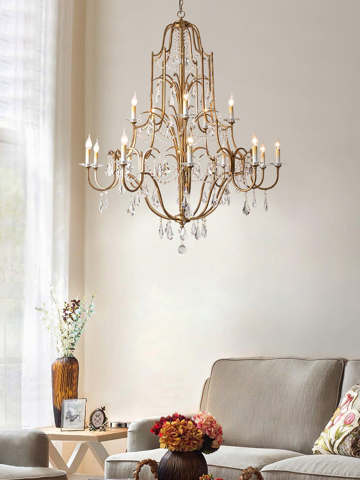Valius Lustre en Fer Cristal Candelabre Vintage