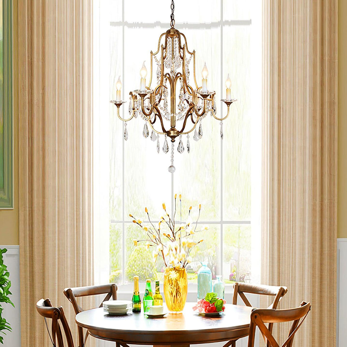 Valius Lustre en Fer Cristal Candelabre Vintage