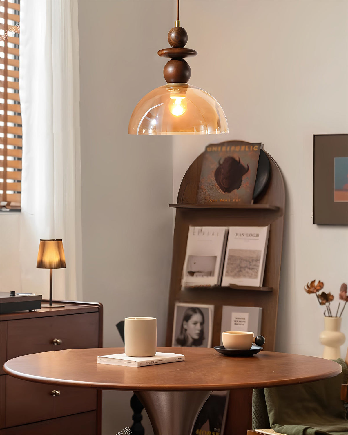 A single Valeska Pendant Light illuminating a kitchen island.