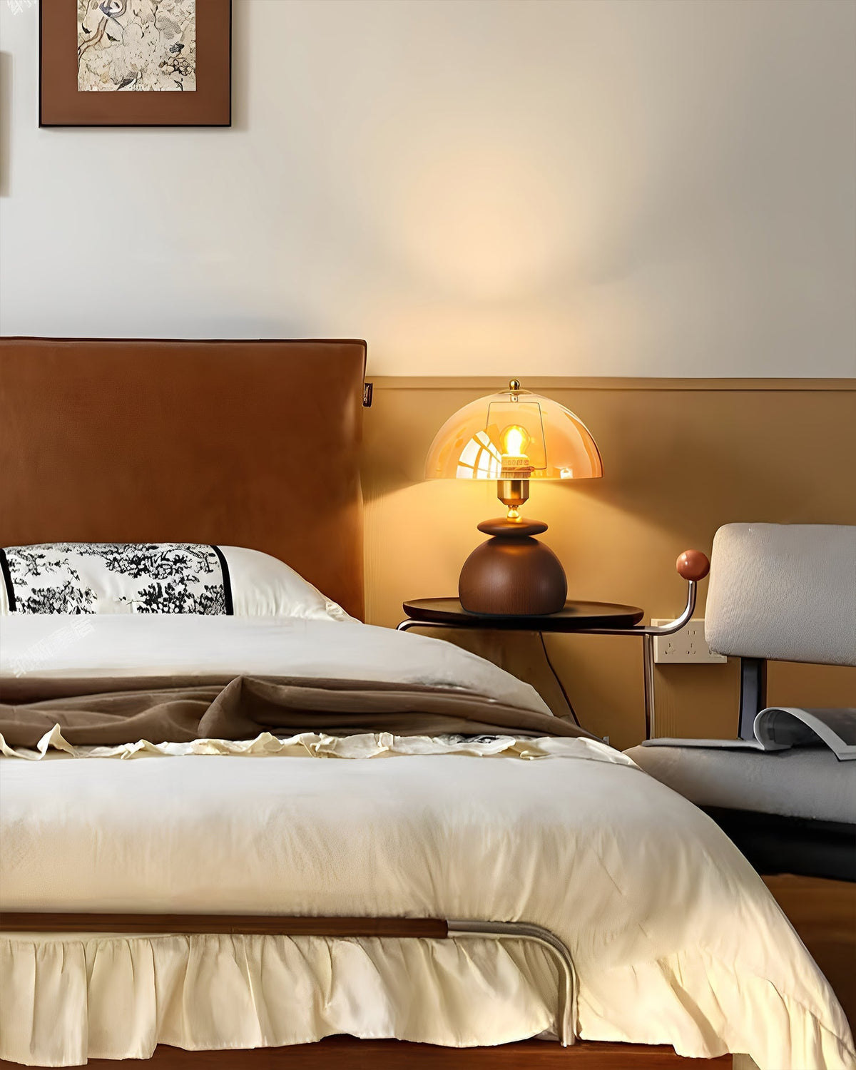The warm glow from the Valeska Table Lamp with an Edison bulb inside.