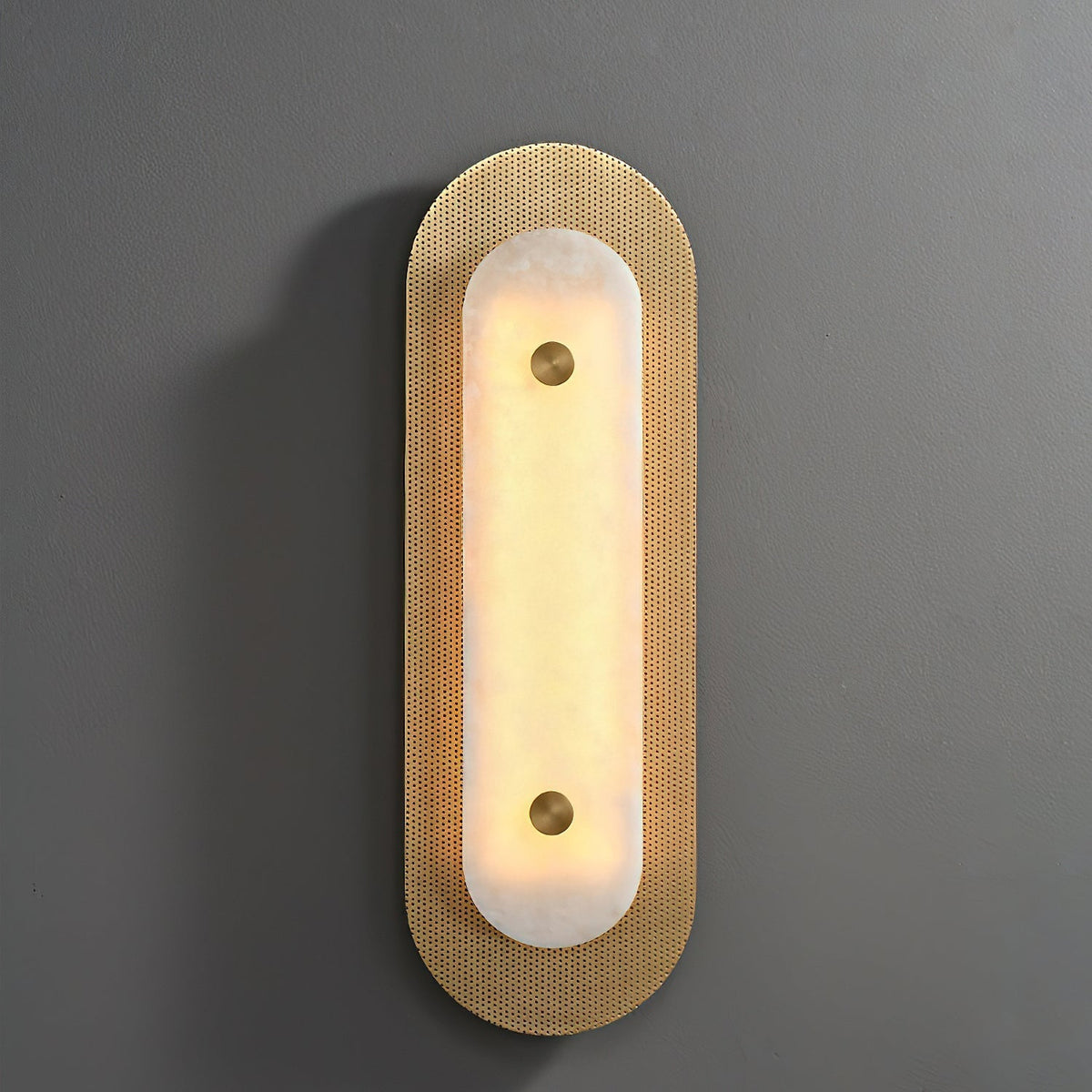 Close-up of the Vance Alabaster Wall Lamp showing the natural stone pattern.