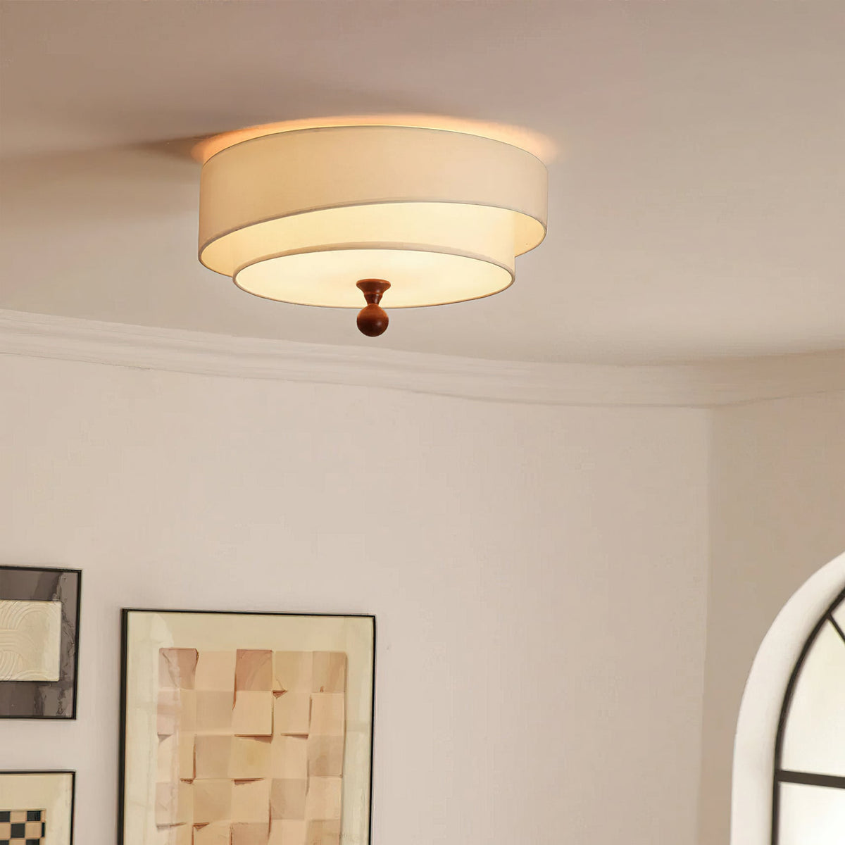 Vanelia Ceiling Lamp installed in a mid-century modern living room setting.