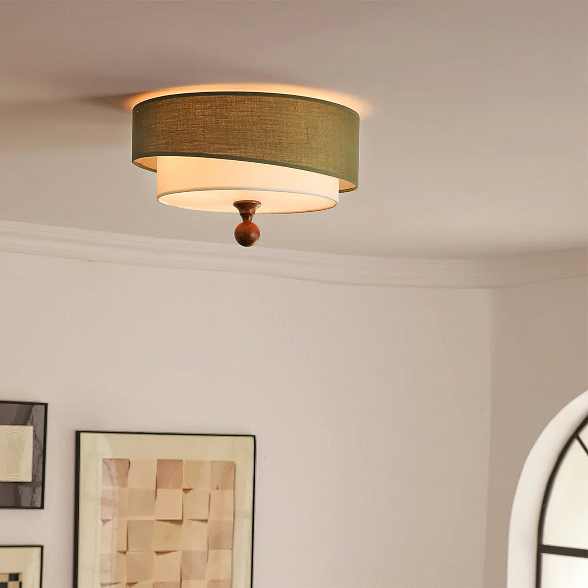 Angled view of the Vanelia Ceiling Lamp showcasing its dual-layered drum design.