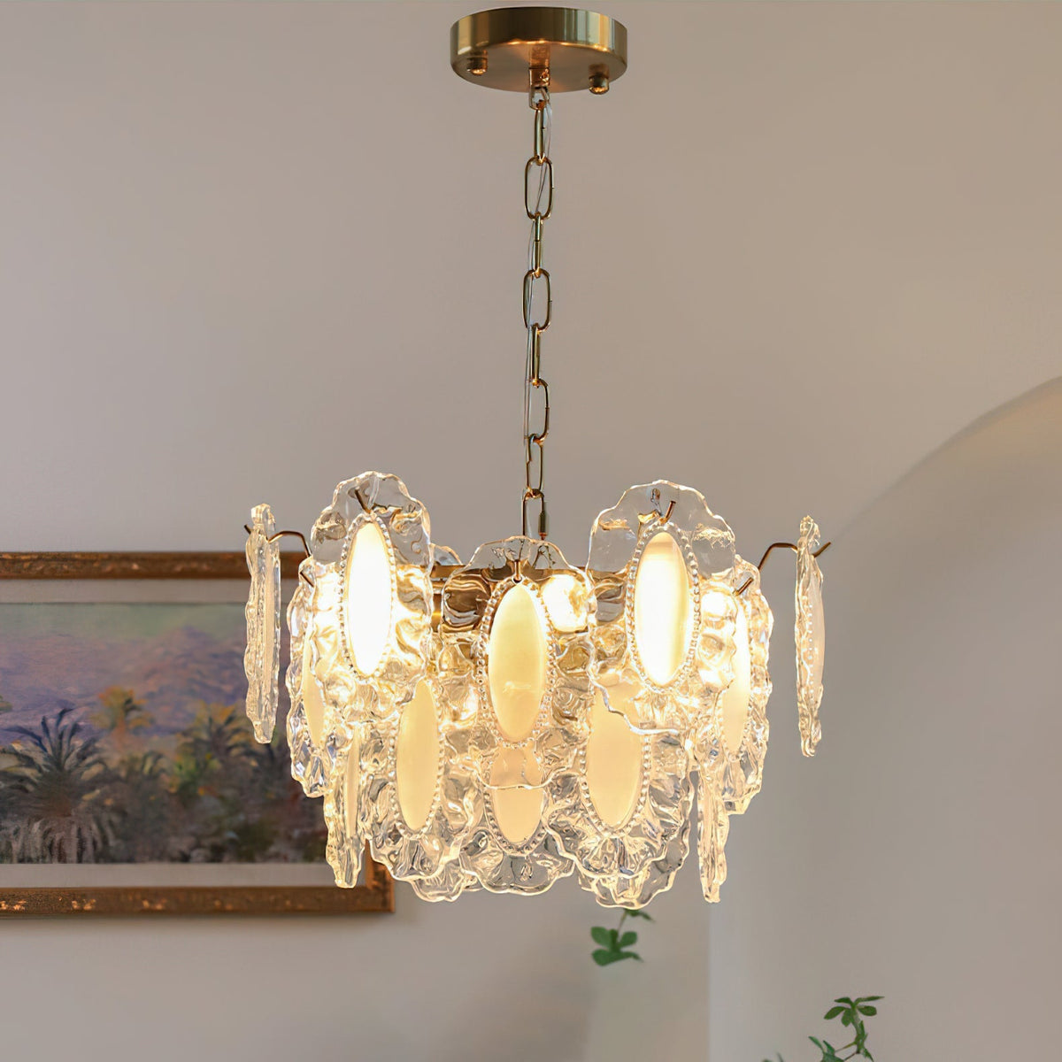 Angled view of the Varvara Glass Chandelier showing its cloud-like silhouette.