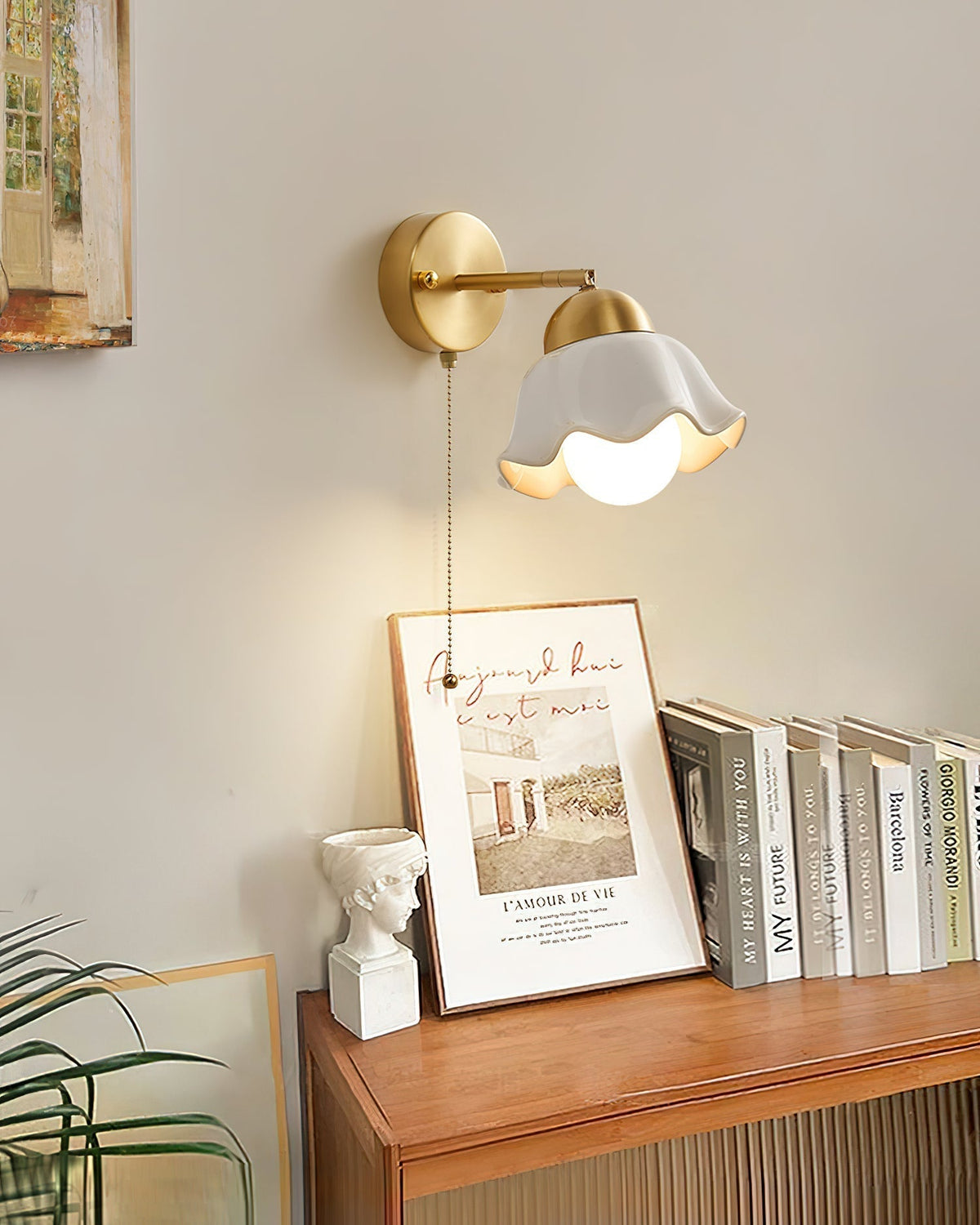 Wall Lamp Brass and Ceramic Wavy Shade Globe Accent Retro Artistic-Neutral Decor