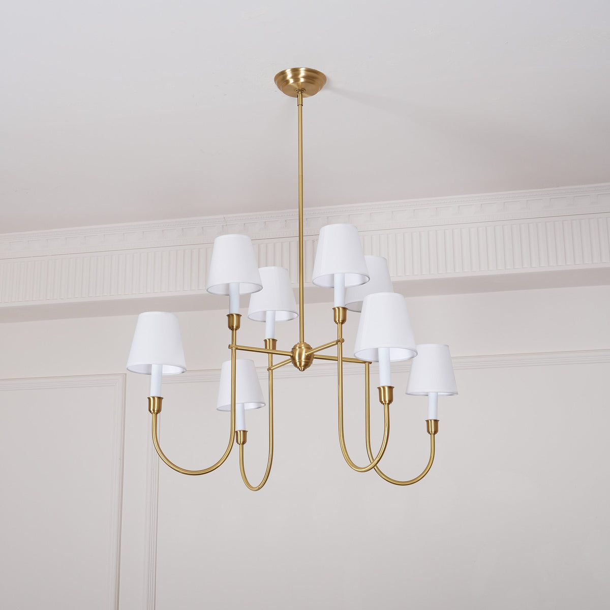 Gavalis Lustre Vendôme en Laiton avec Abat-jour Blanc
