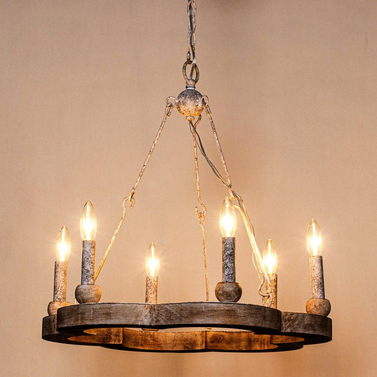 Mysilora Lustre Industriel Vintage Roue Bois Métal