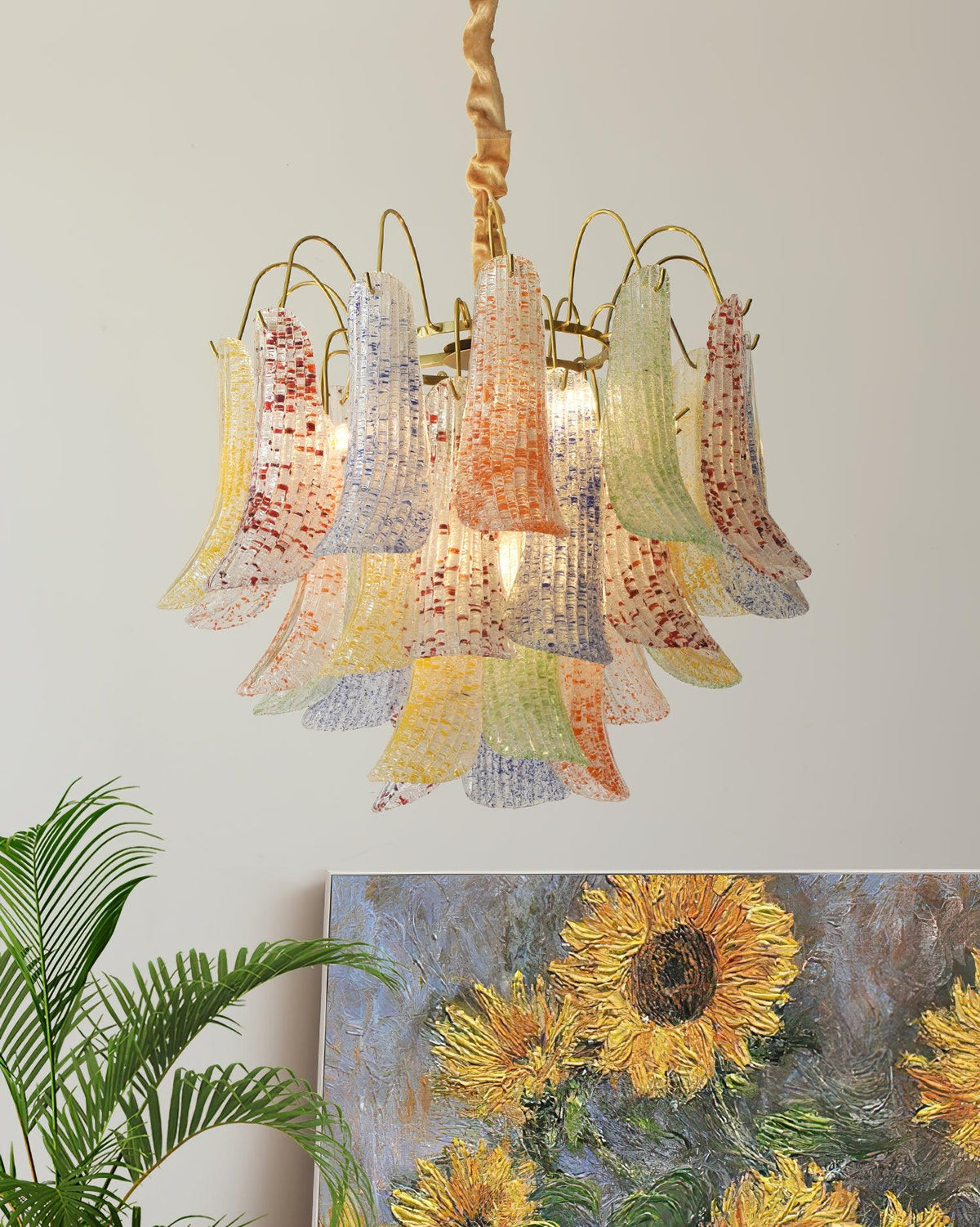 Chandelier Glass Petals Metal Frame Colorful Artistic Ambience-Neutral Decor