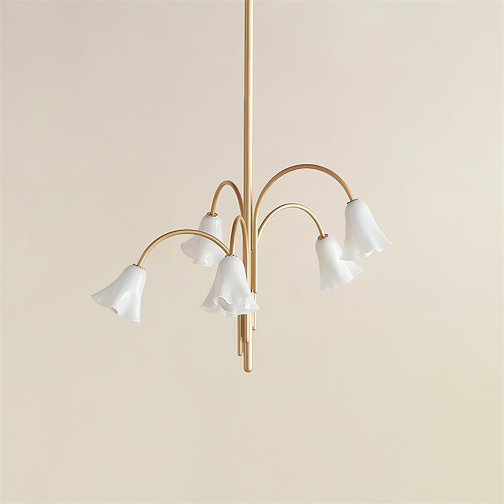 Eloria Chandelier Flower-Shaped Glass Gold Arms-Neutral Decor