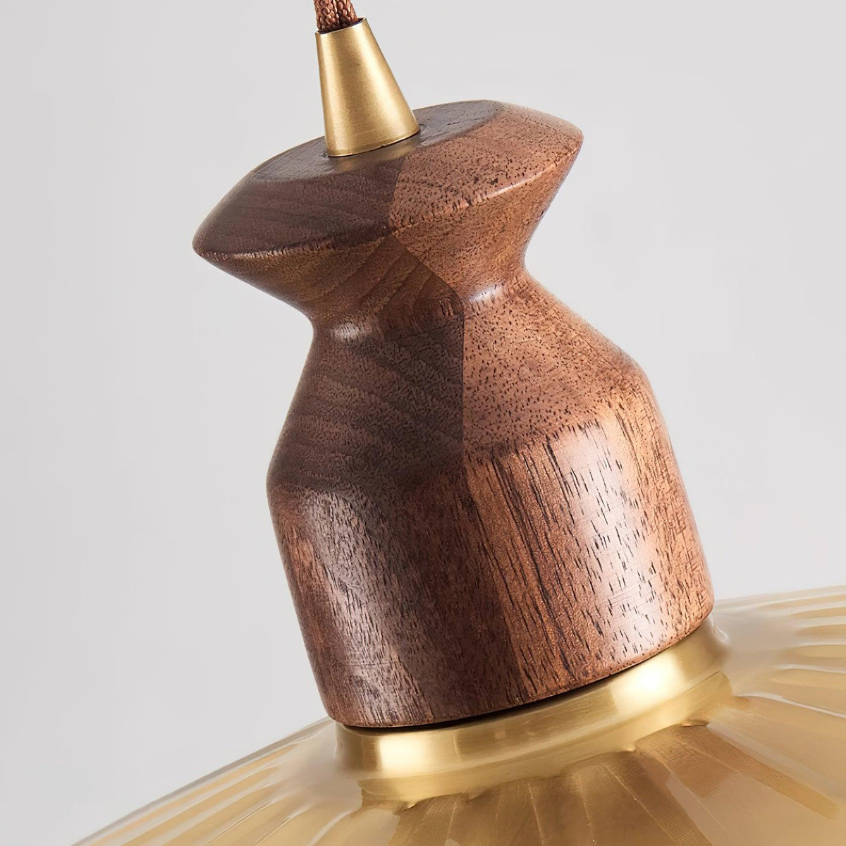 Pendant Lamp Scalloped Brass Shade Walnut Wood Vintage-Neutral Decor