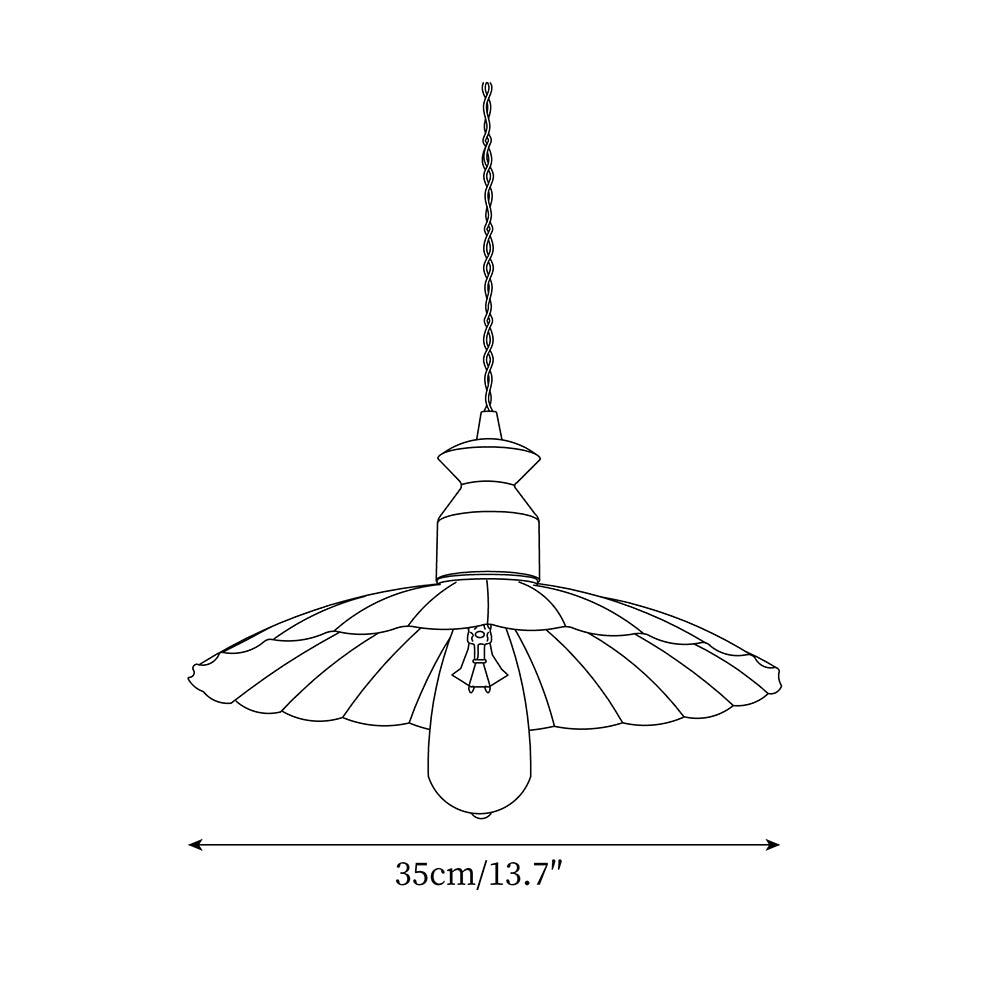 Pendant Lamp Scalloped Brass Shade Walnut Wood Vintage-Neutral Decor