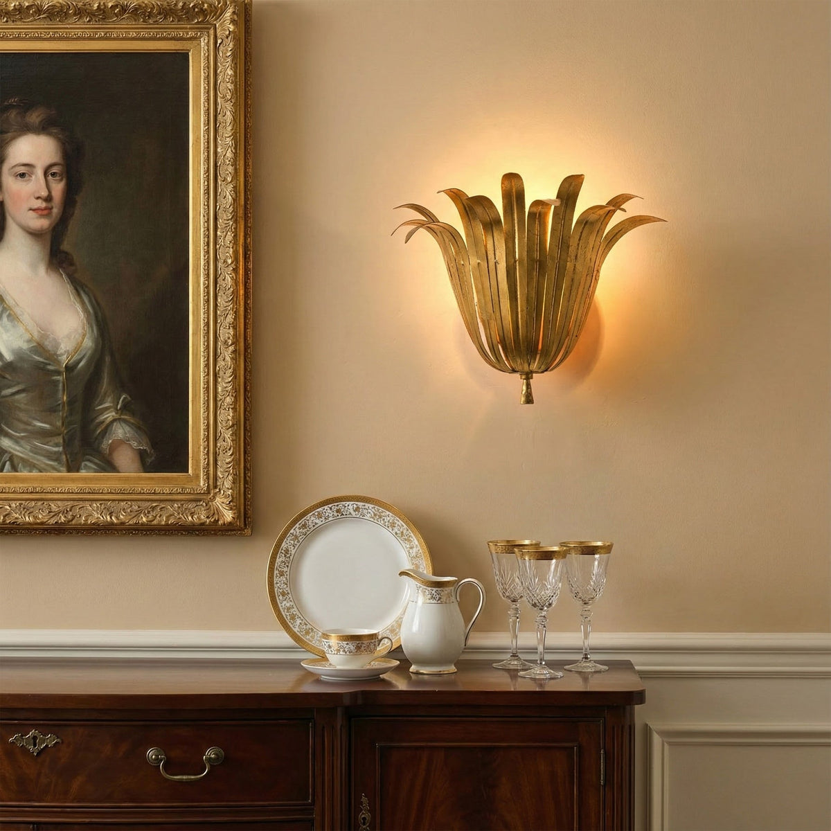 Vicenzio Leaf Wall Lamp in a living room setting.