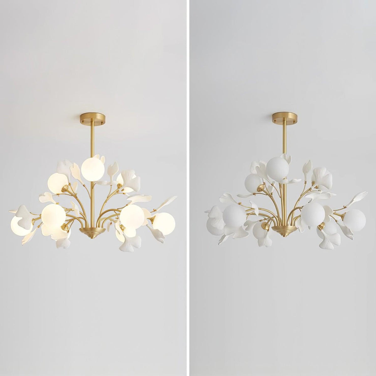 Ginkgo Leaf Chandelier with Frosted Glass Globes-Neutral Decor