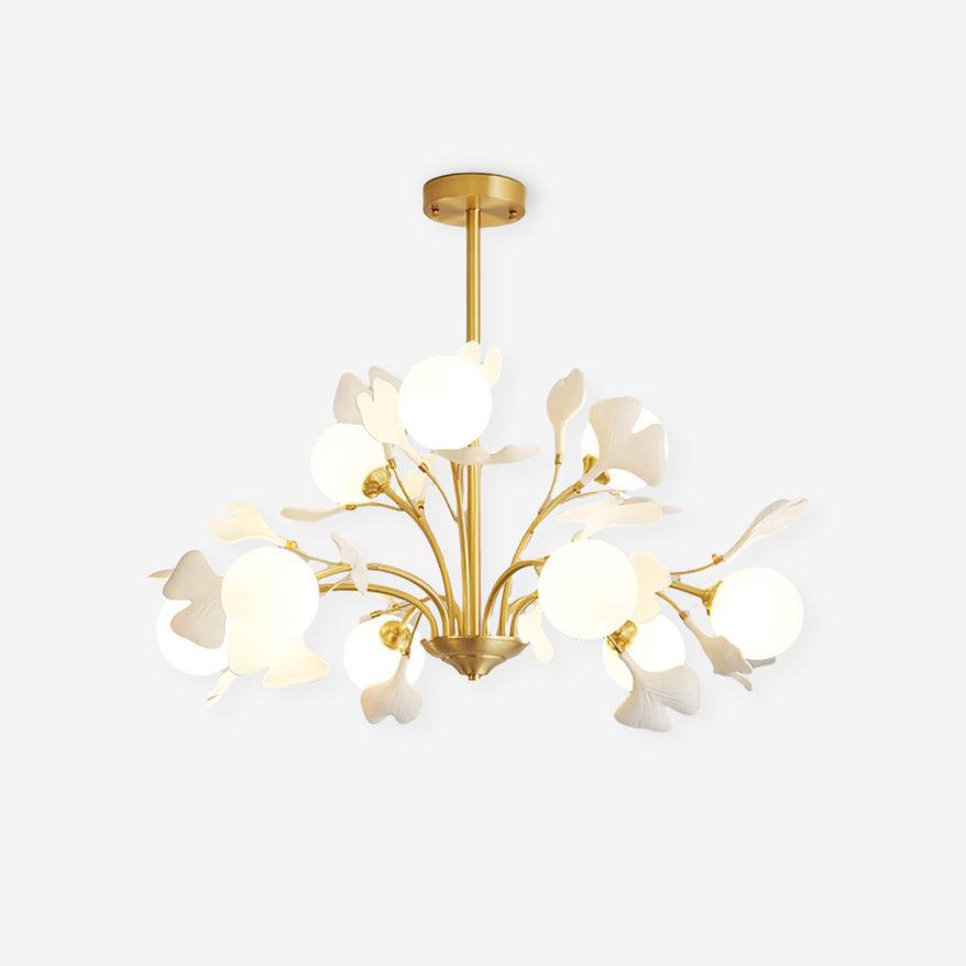 Ginkgo Leaf Chandelier with Frosted Glass Globes-Neutral Decor