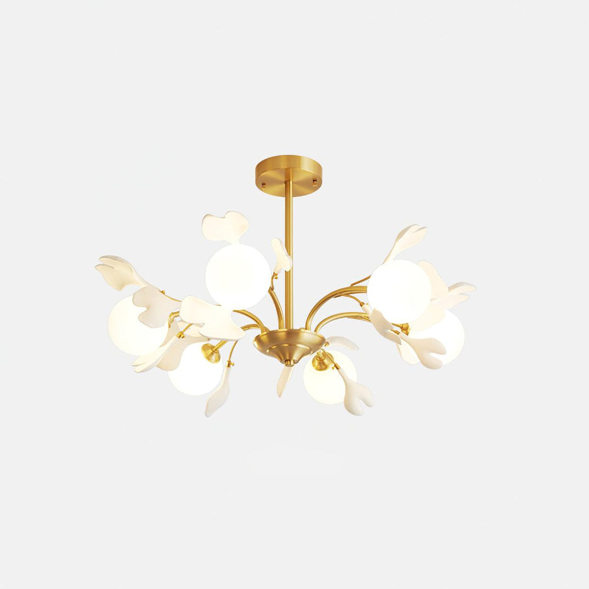 Ginkgo Leaf Chandelier with Frosted Glass Globes-Neutral Decor