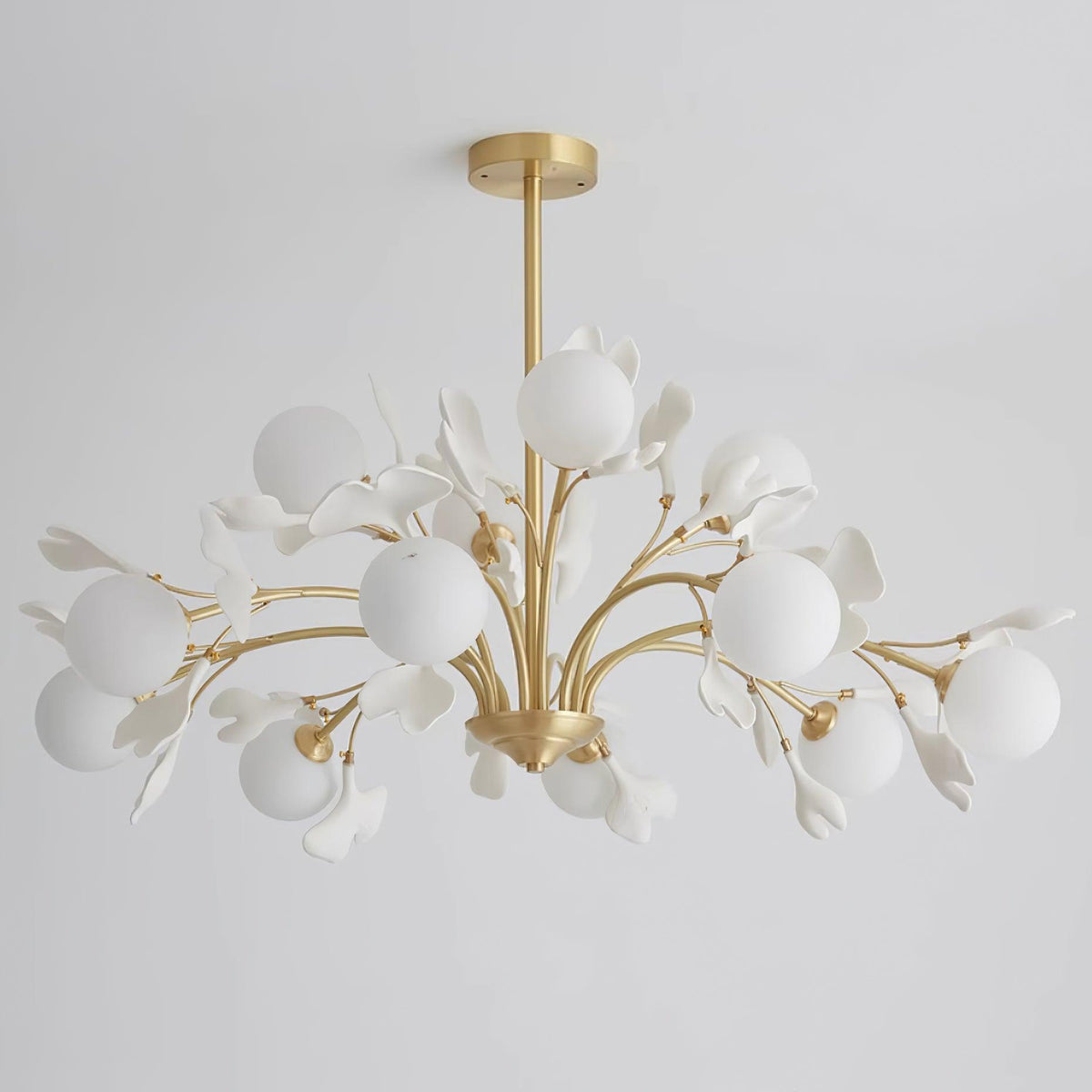 Ginkgo Leaf Chandelier with Frosted Glass Globes-Neutral Decor
