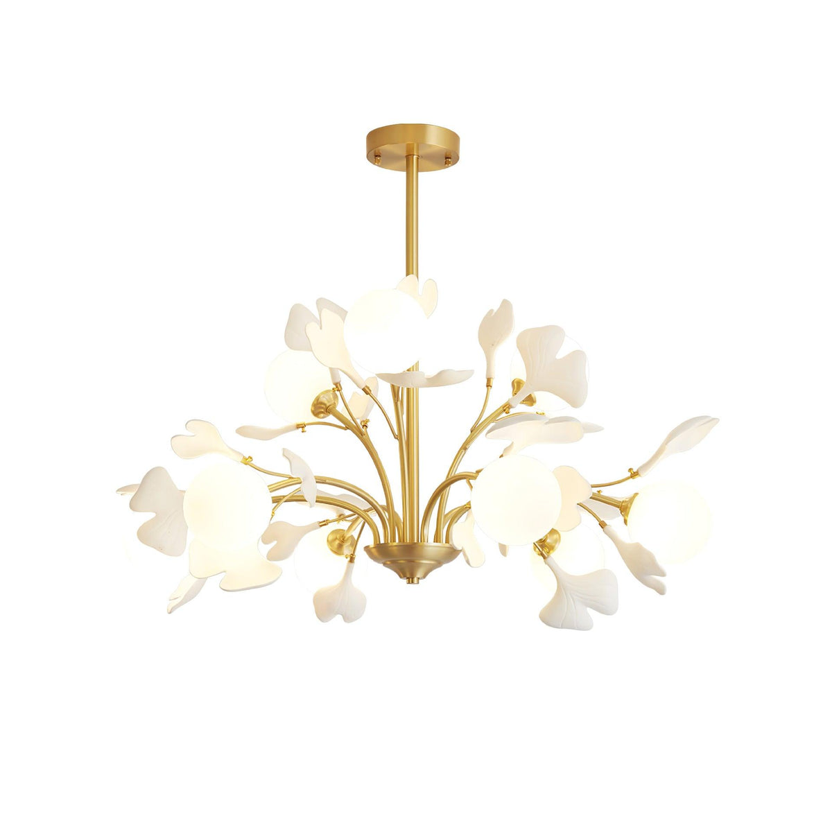 Ginkgo Leaf Chandelier with Frosted Glass Globes-Neutral Decor