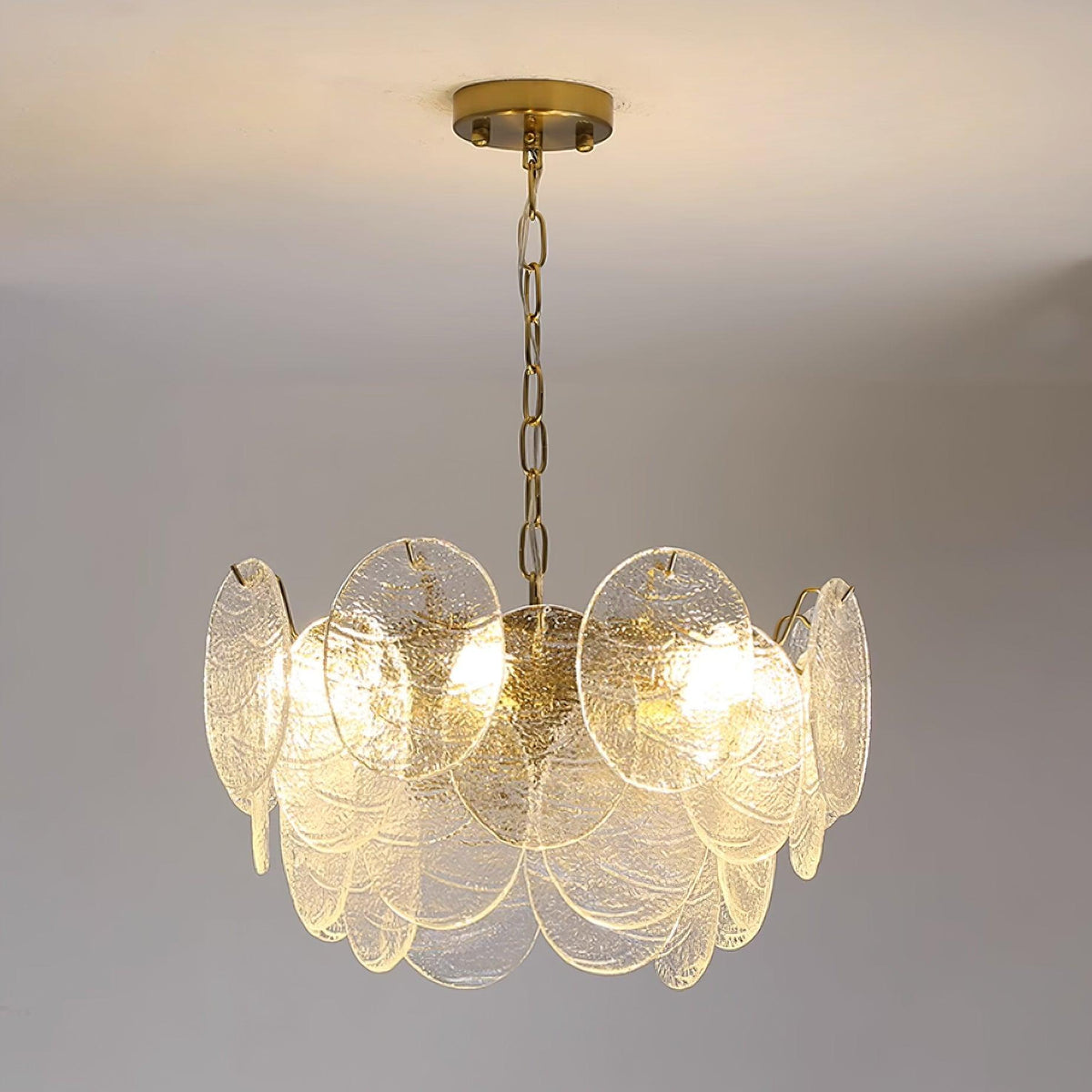 Chandelier Glass Discs Metal Frame Gold Finish Victorian-Neutral Decor