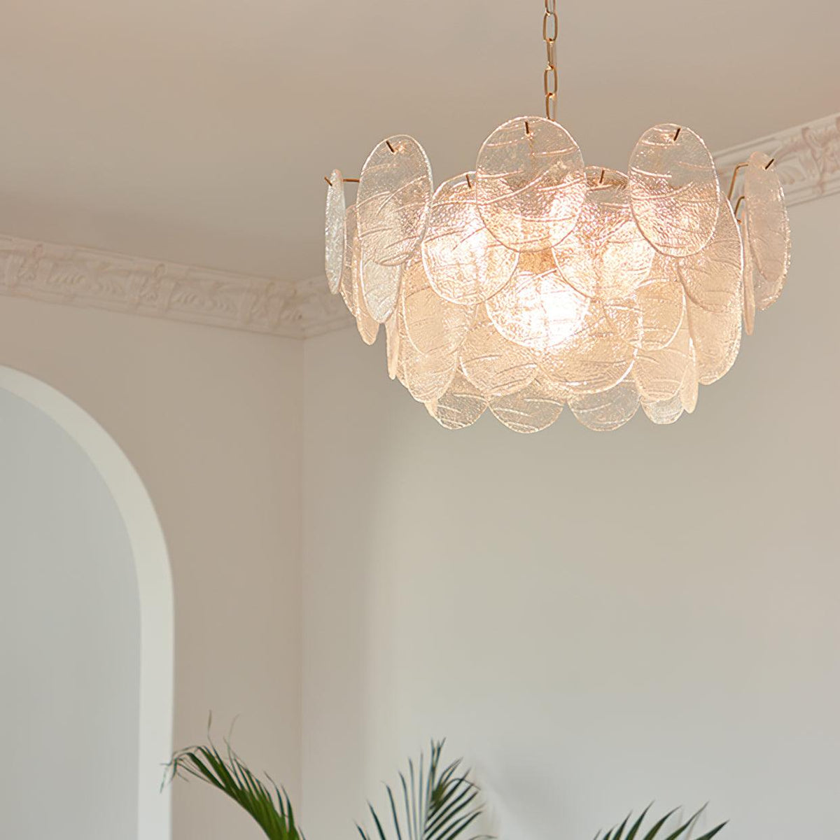 Chandelier Glass Discs Metal Frame Gold Finish Victorian-Neutral Decor