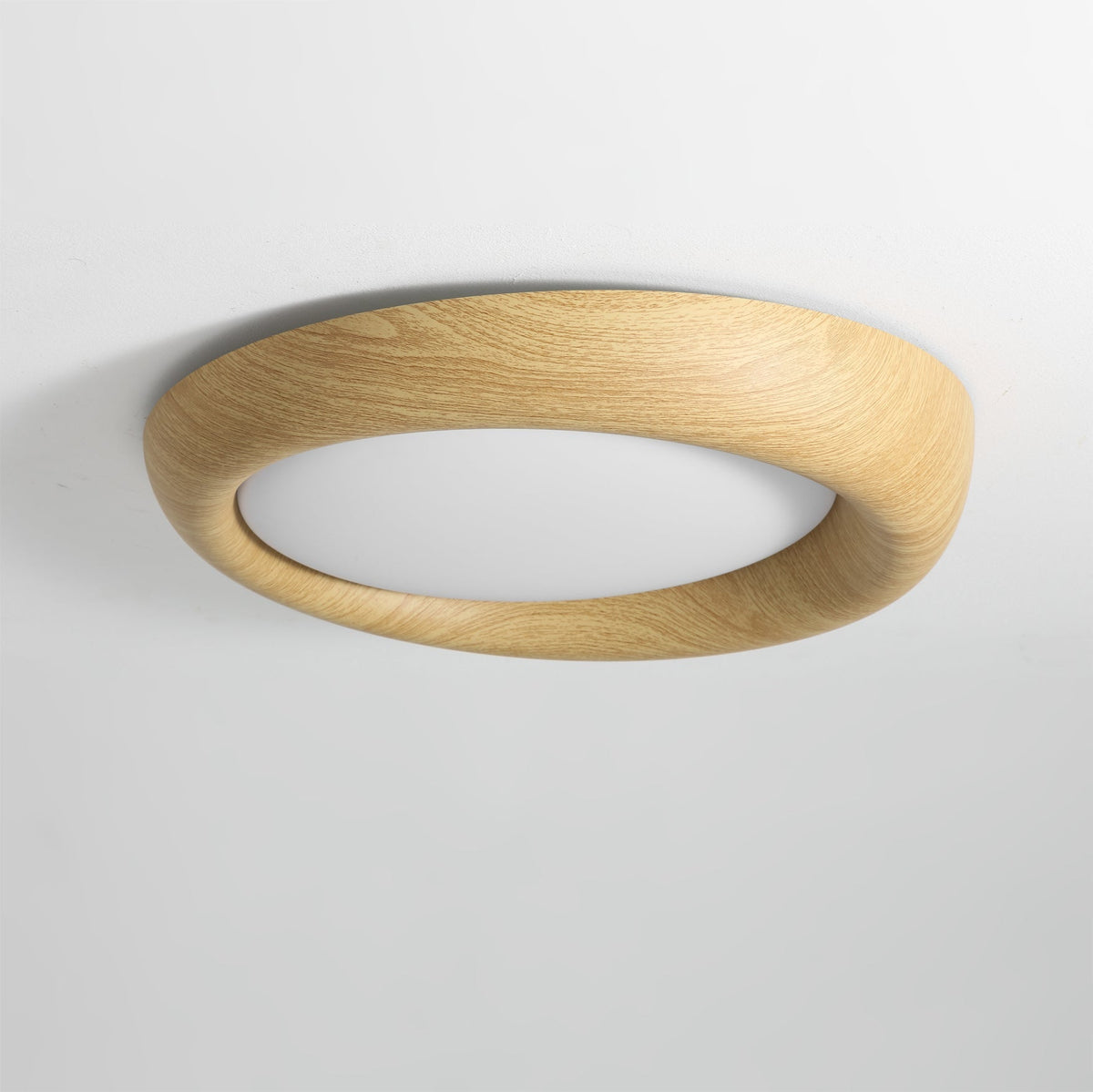 Vikaey Ceiling Light, walnut color option, viewed from below.