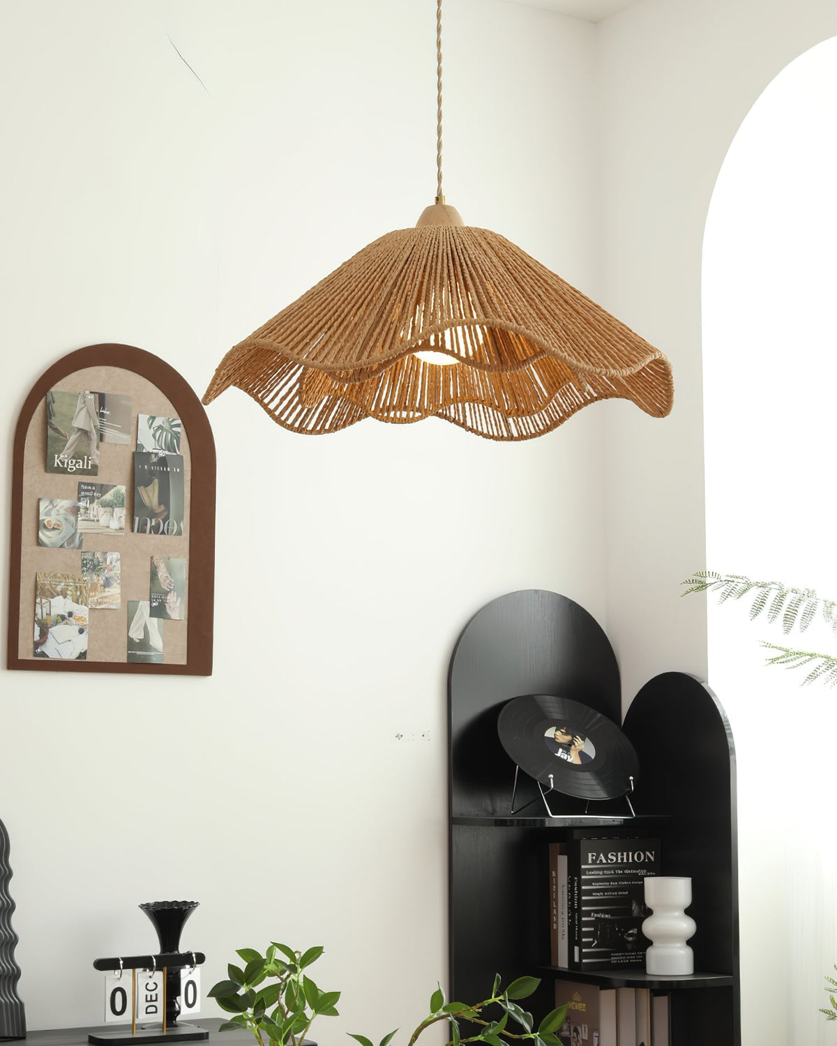 A lifestyle shot of the Vilna Pendant Light in a bohemian-style living room.