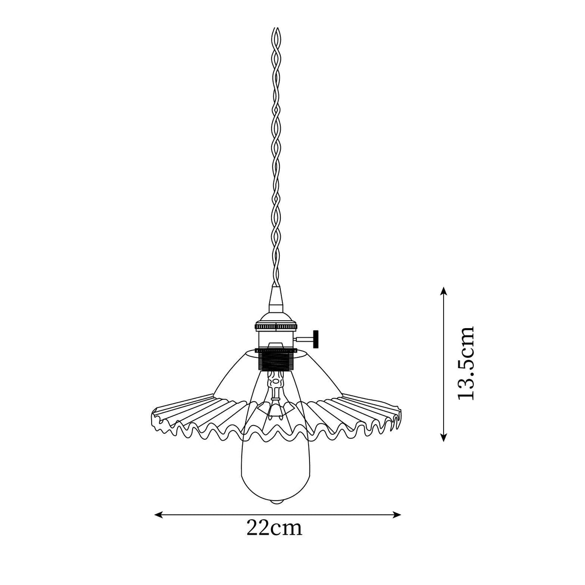 Pendant Lamp Ruffled Glass Shade Scalloped Edge Brass Accents Retro-Neutral Decor