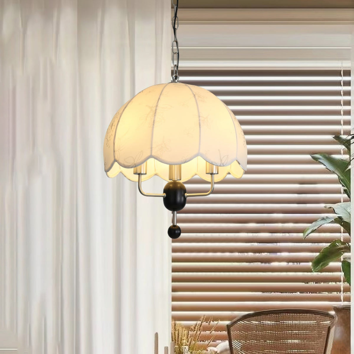 Silvora Vintage Floraison Tissu Bois Pendentif Lampe
