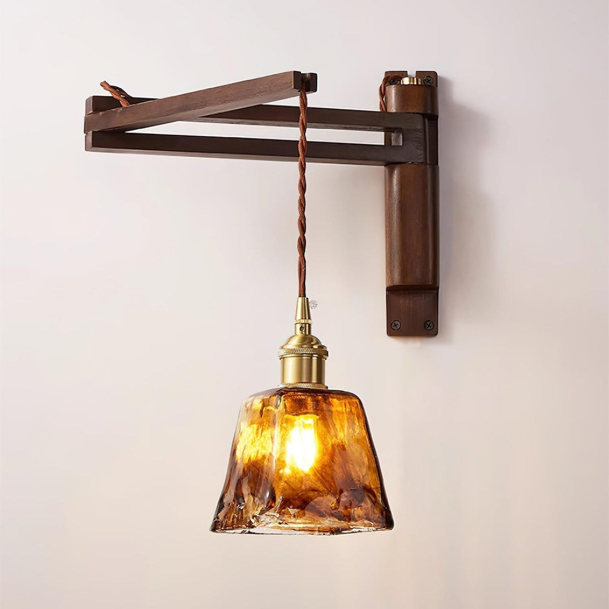 Caleno Wall Lamp Wooden Amber Glass Rustic-Neutral Decor