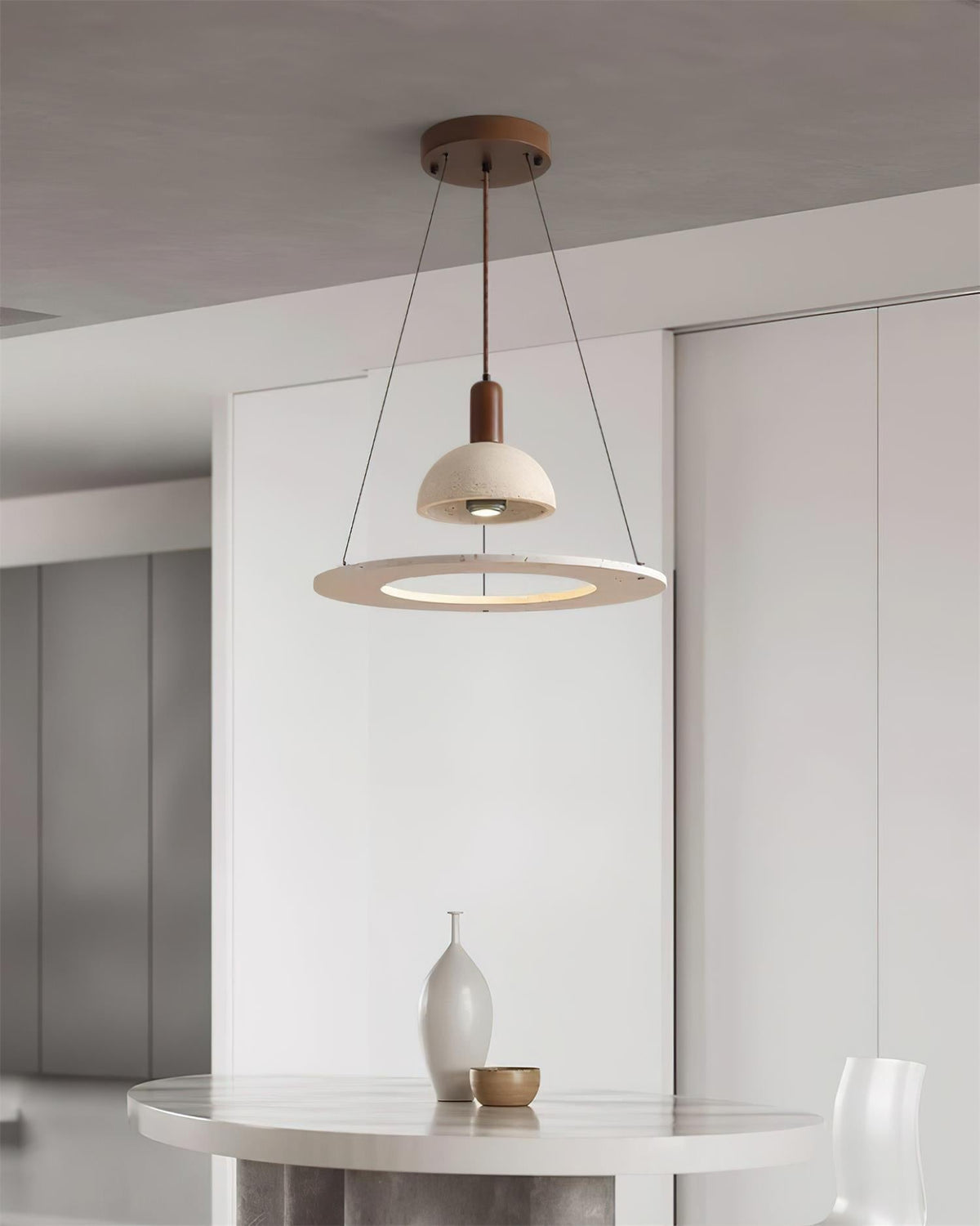 Ritta Travertine Dome & Ring Pendant Lamp - Neutralighting