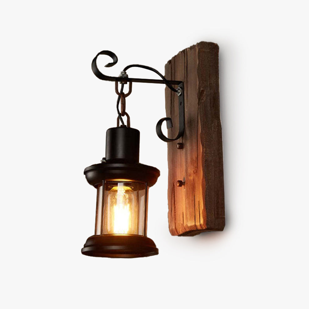Silva Applique Murale Lanterne Industrielle/Rétro, Métal/Bois, Bronze, Salon