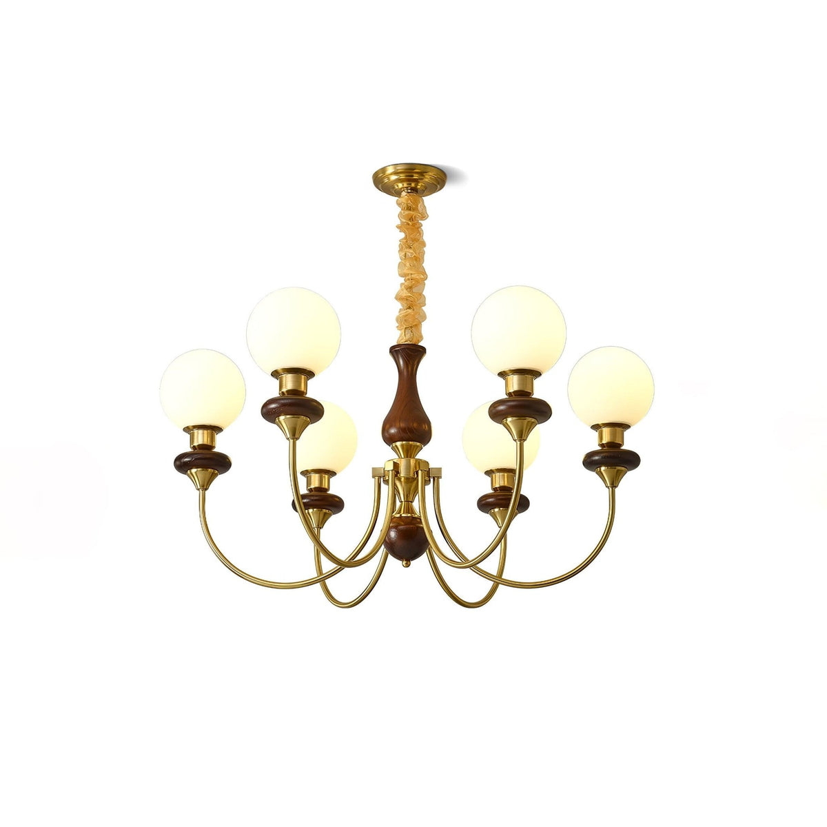 Edrelle Lustre Rétro Laiton Noyer Verre