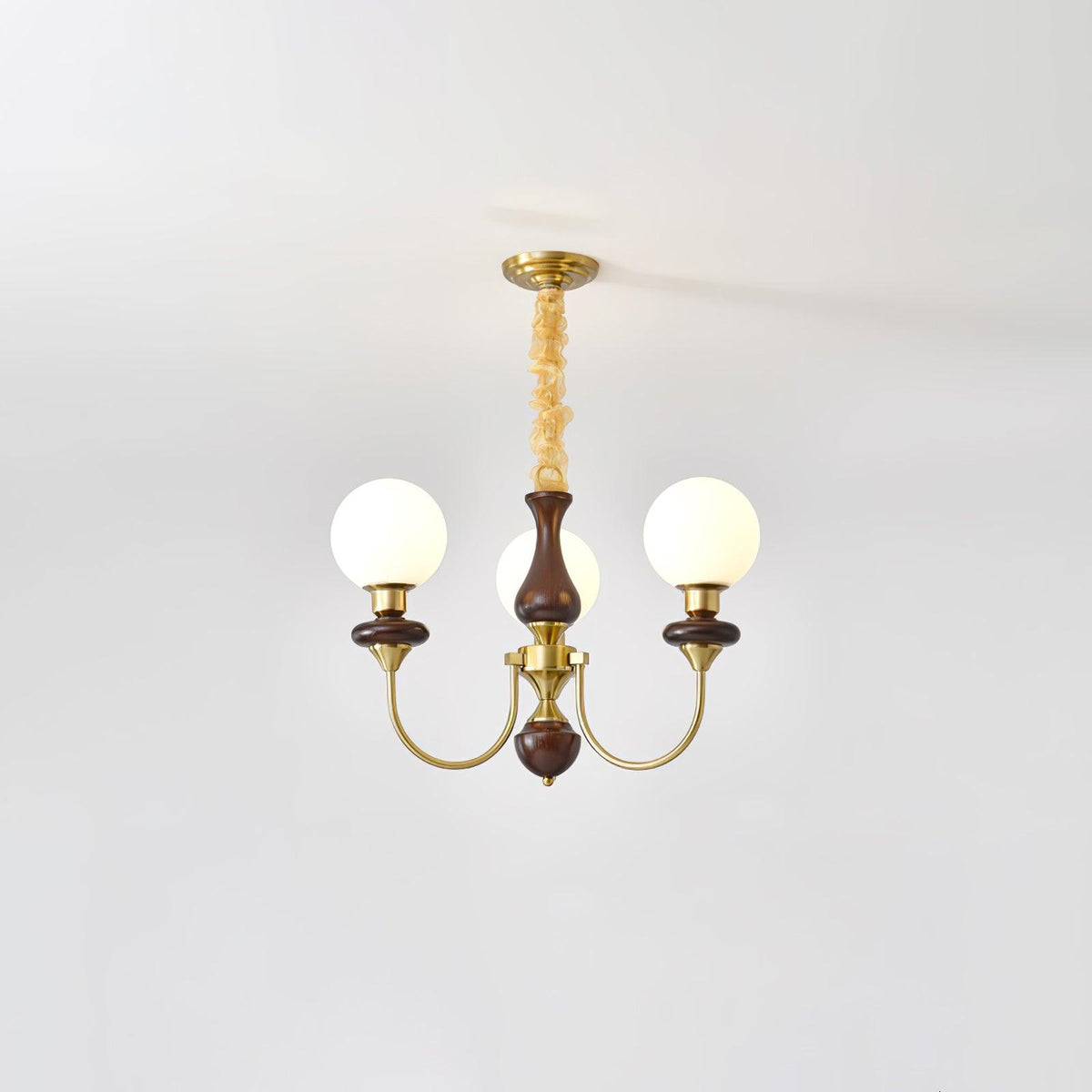 Edrelle Lustre Rétro Laiton Noyer Verre