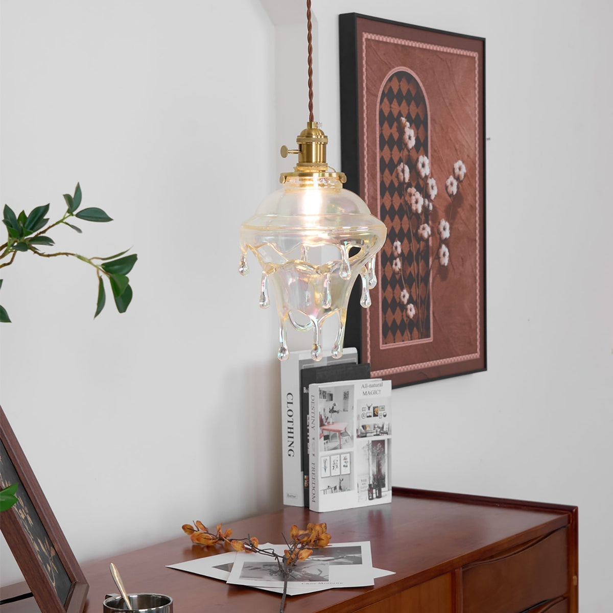Pendant Lamp Iridescent Water Drop Shade Artistic Glow Contemporary-Neutral Decor