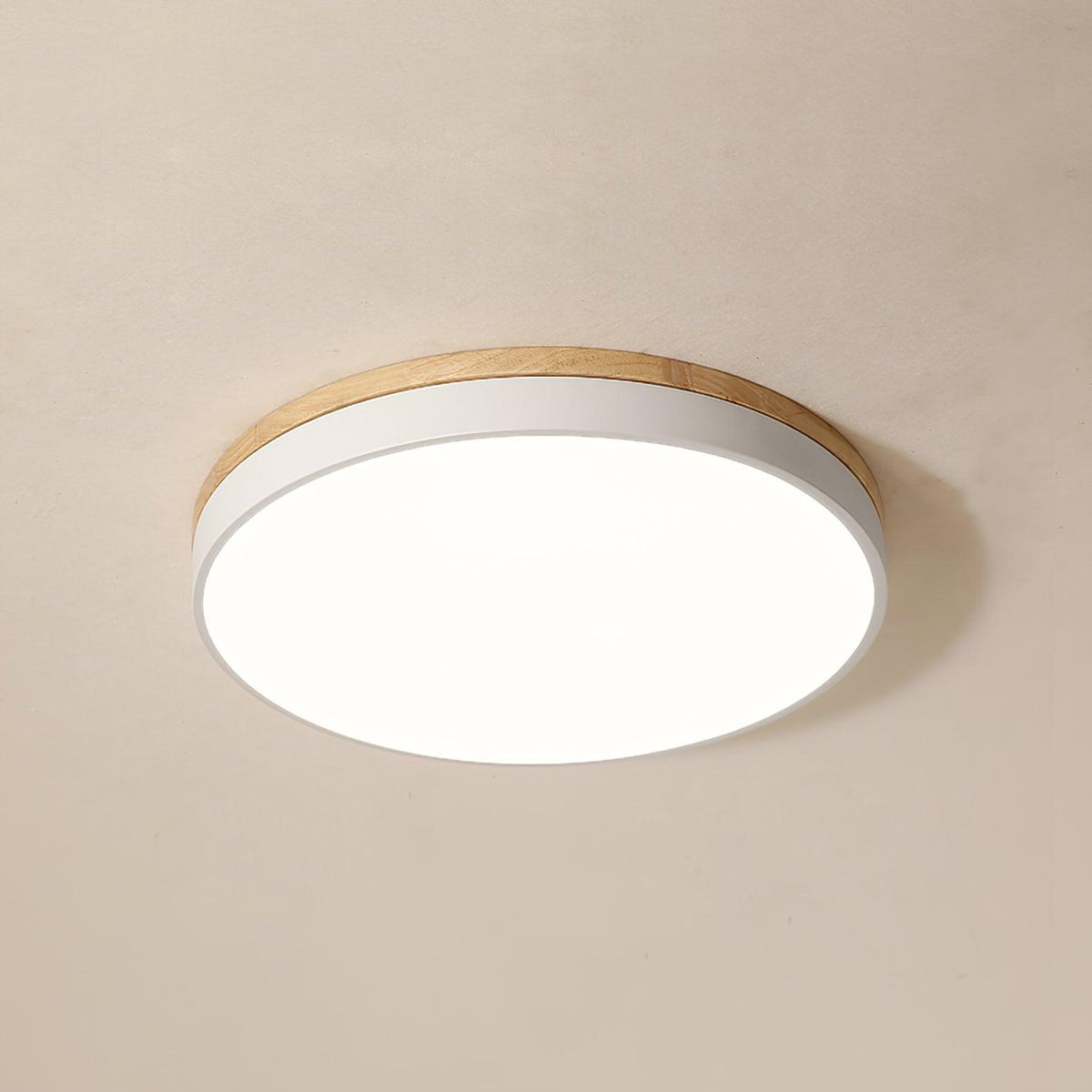 Laureva Plafonnier Blanc Ronde avec Bois