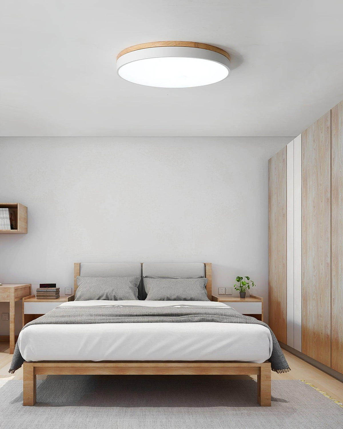 Laureva Plafonnier Blanc Ronde avec Bois
