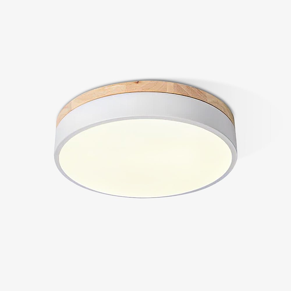 Laureva Plafonnier Blanc Ronde avec Bois