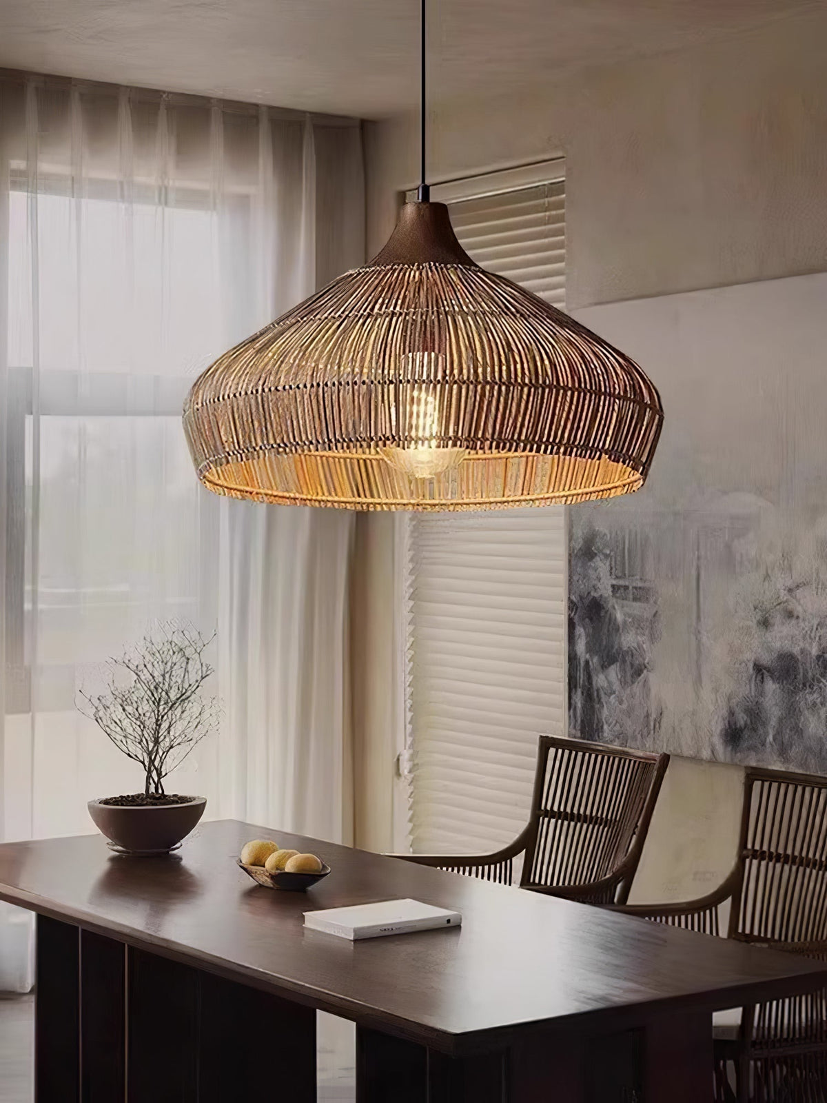 Kirana Suspension Élégante en Rotin et Bois