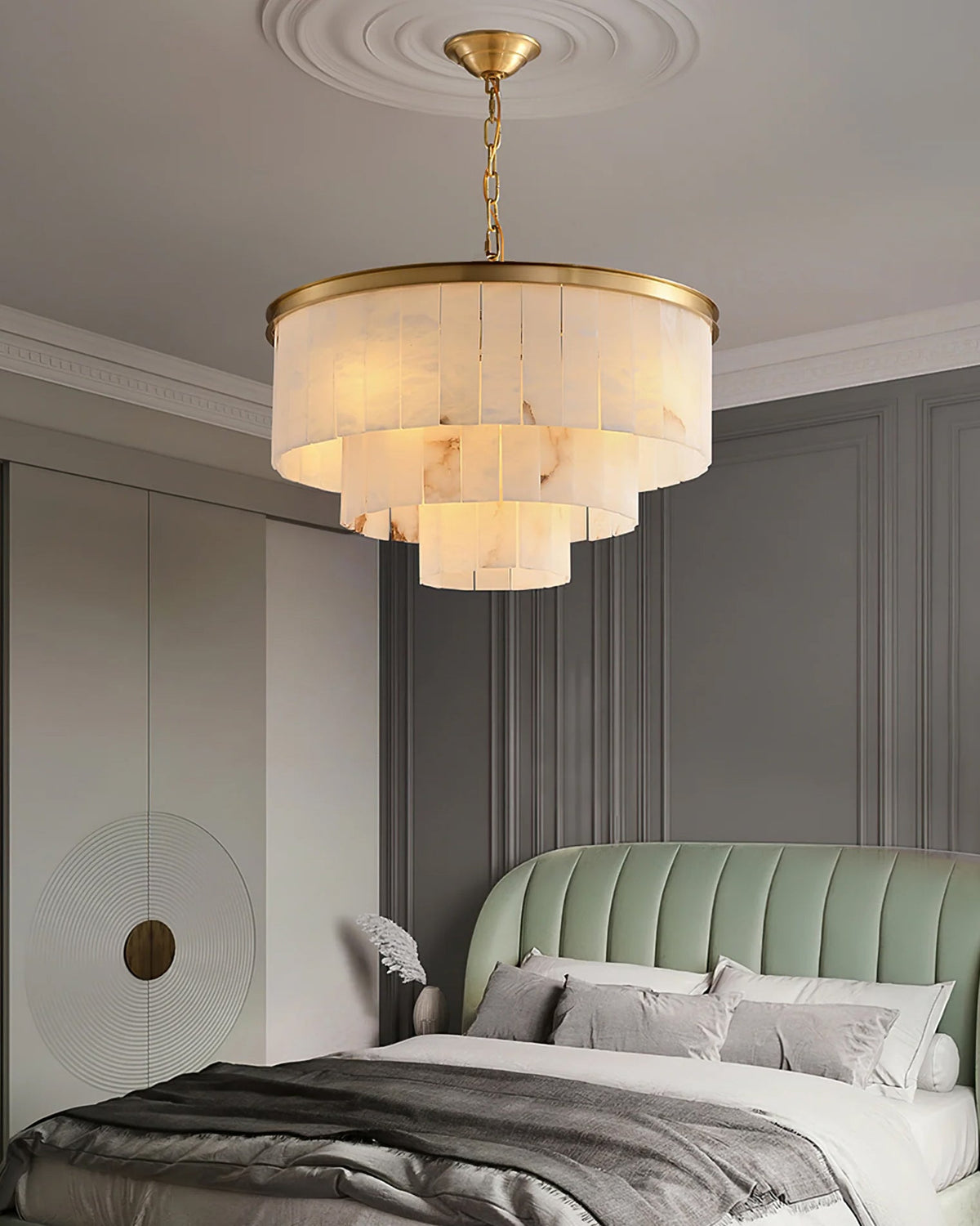 Windham Alabaster Chandelier Layered Halo-Neutral Decor