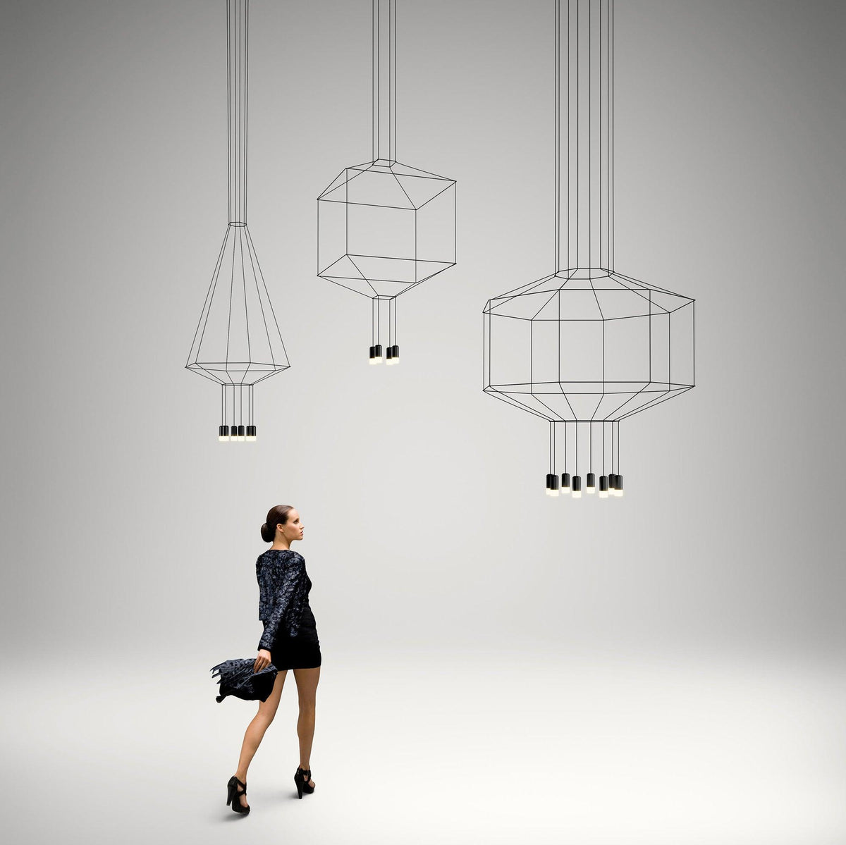 Quineira Suspension Géométrique en Fil Noir LED