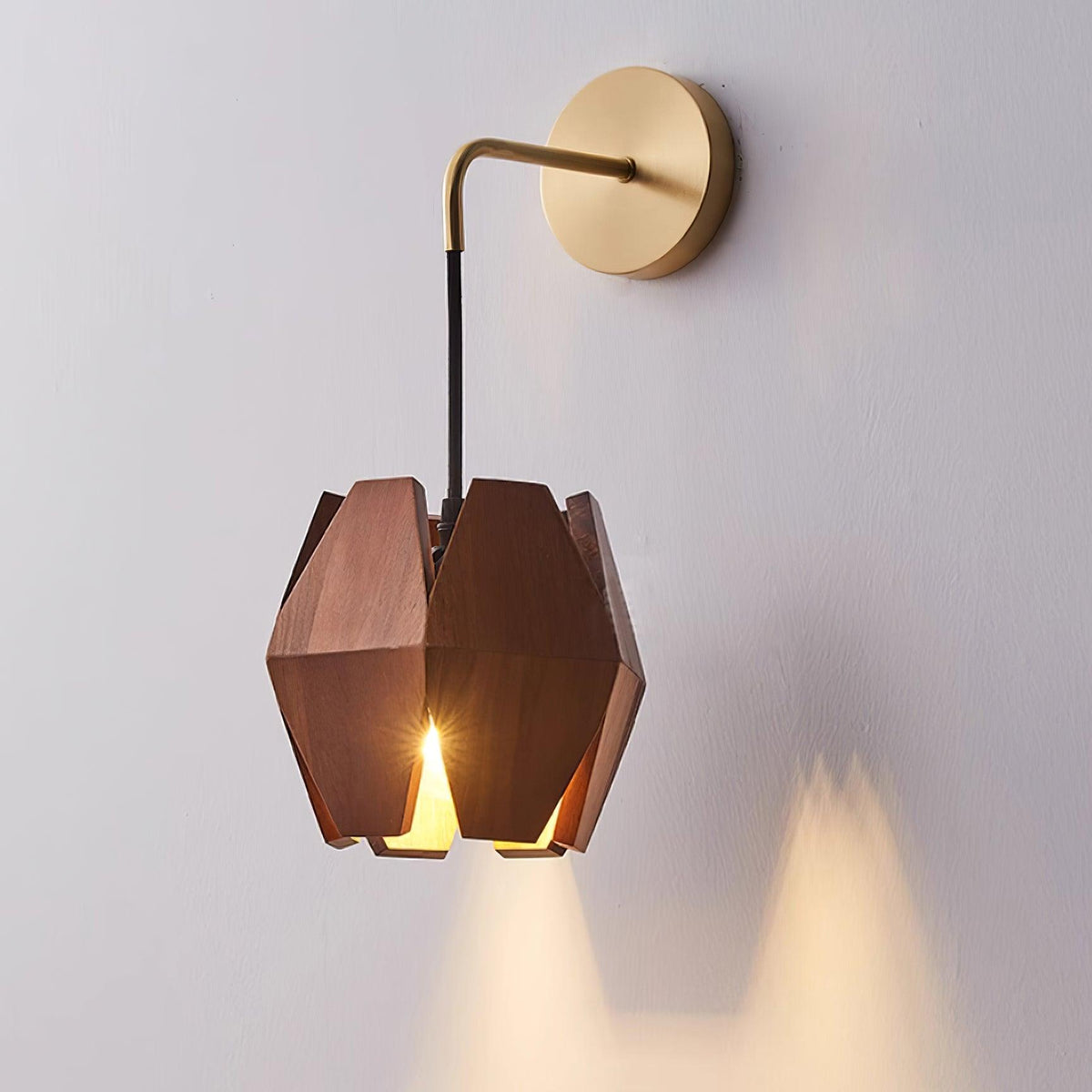 Wall Lamp Geometric Wood Shade Warm Glow Nordic Minimalist Accent-Neutral Decor