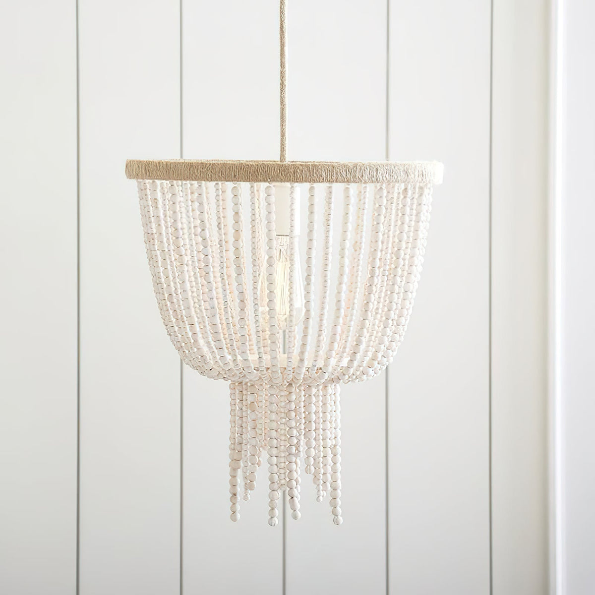 Himinuvyi Lustre en Bois, Corde et Métal à Perles Moderne