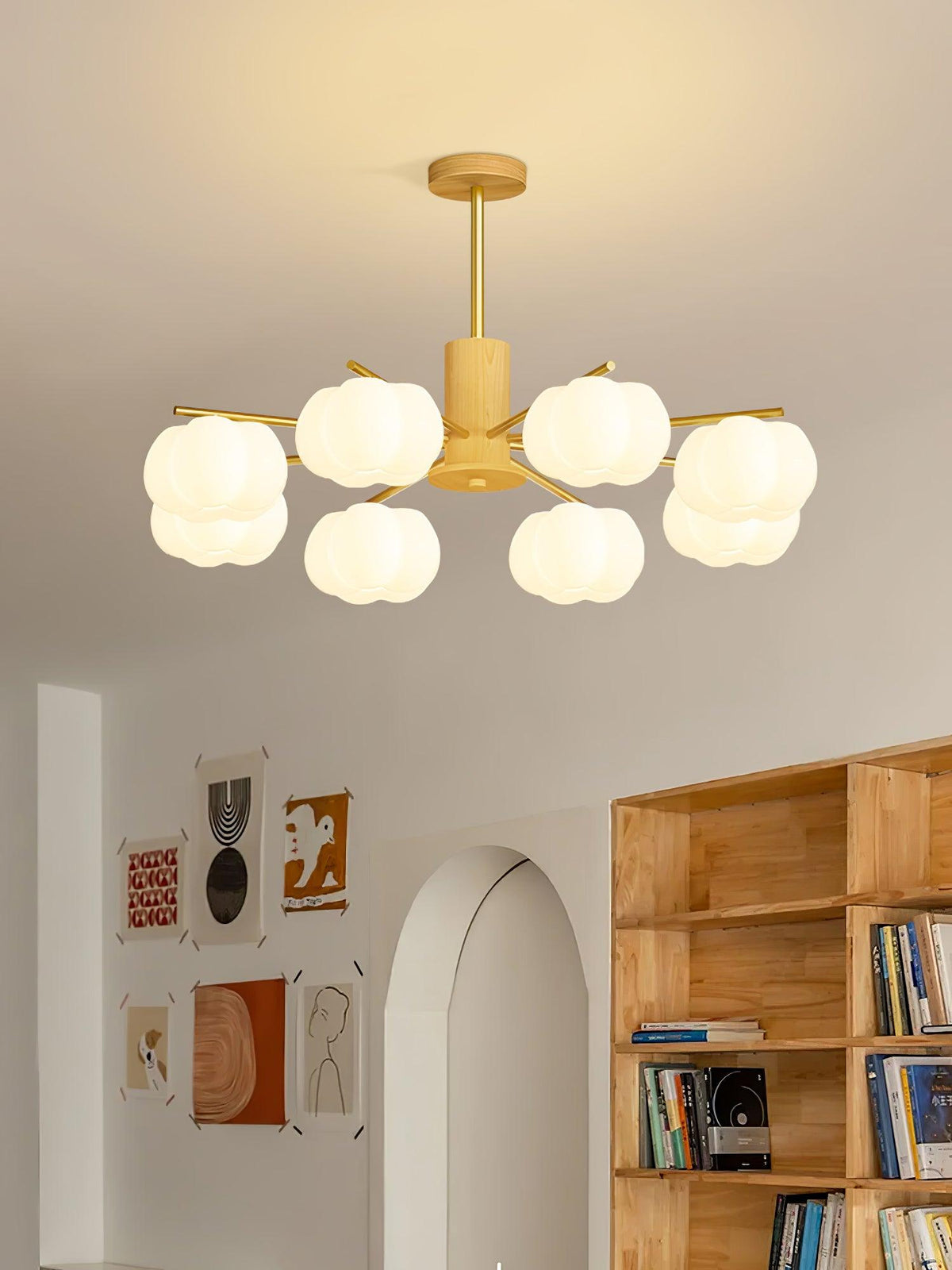 Tevena Lustre Boules de Coton Bois Doré PE