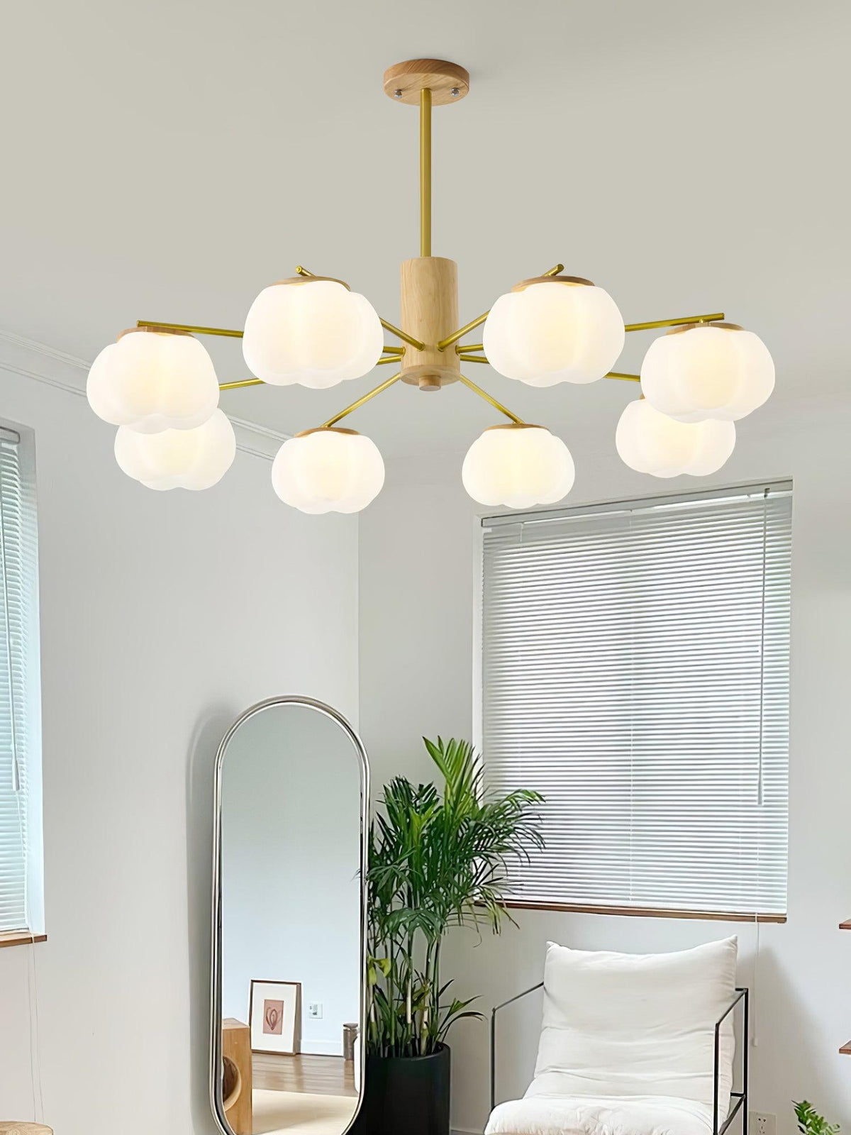 Tevena Lustre Boules de Coton Bois Doré PE