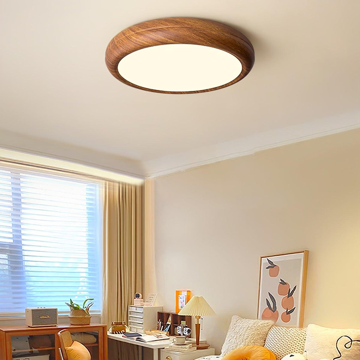 Grena Motif Bois Plafonnier Led Rond