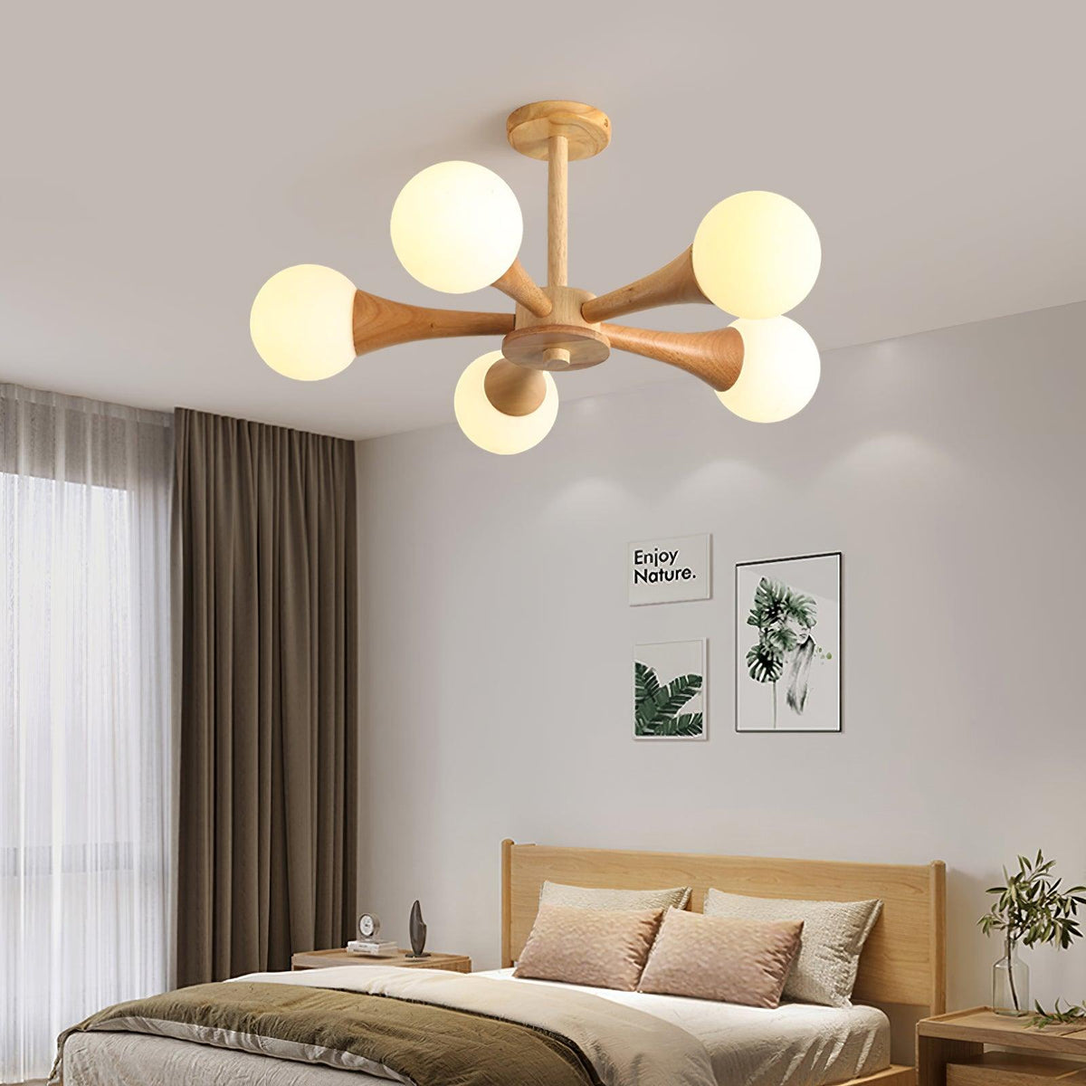 Verina Lustre Globe en Bois Rétro
