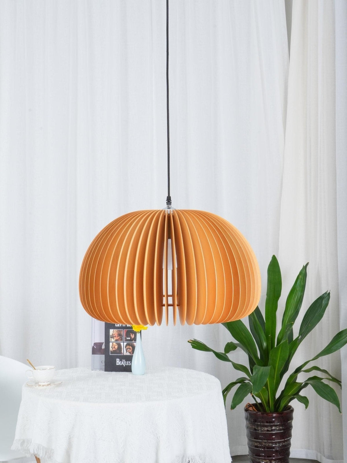 Floreira Lampe Suspendue en Bois Dôme Citrouille Nordic
