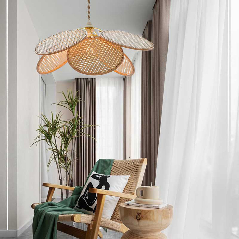 Ritta Suspension Petale Naturelle, Metal/Rotin, Bois, Chambre à Coucher