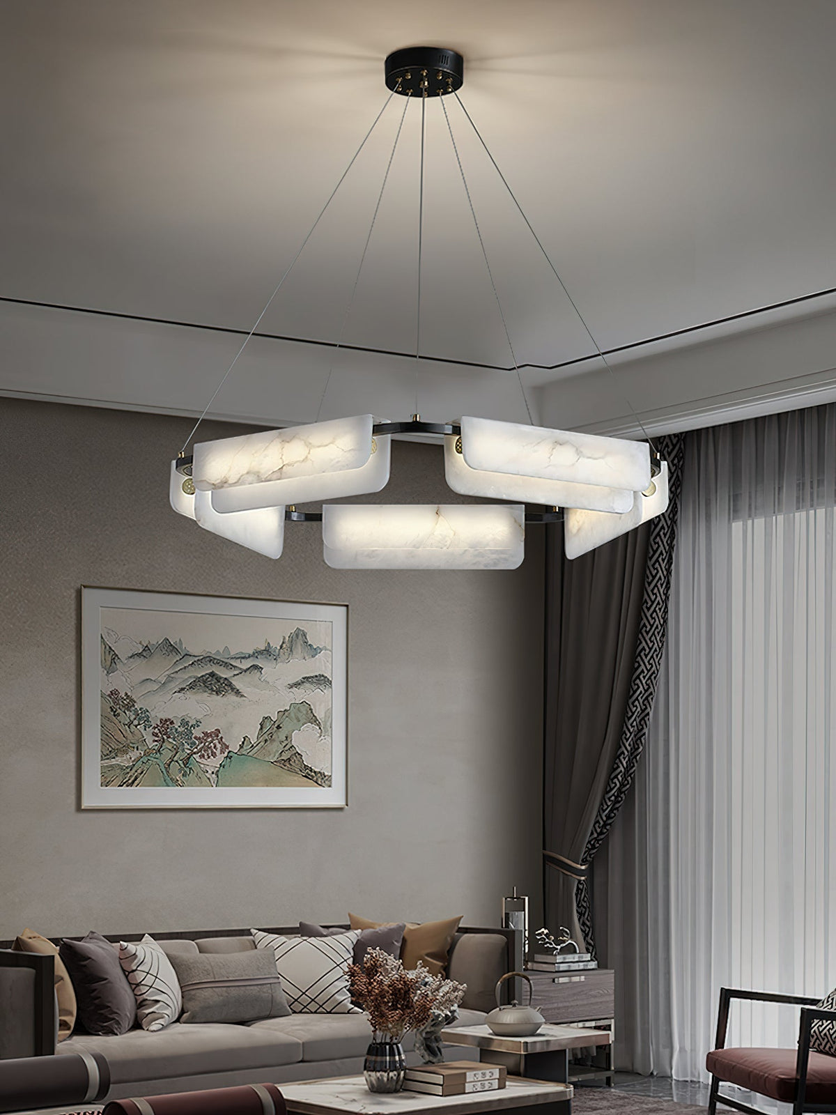 Syphaen Lustre Métal Albâtre Luxe Postmoderne