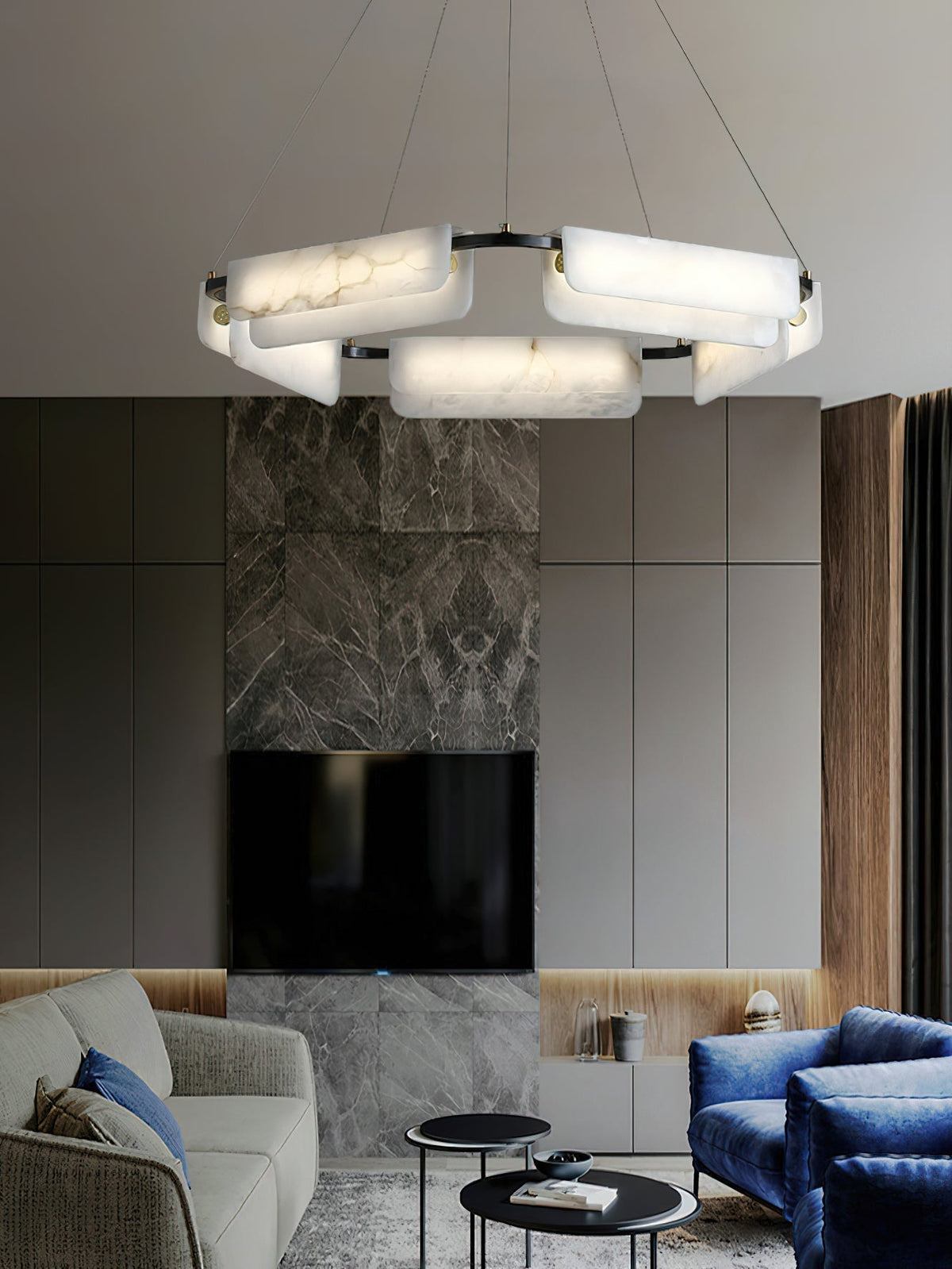 Syphaen Lustre Métal Albâtre Luxe Postmoderne