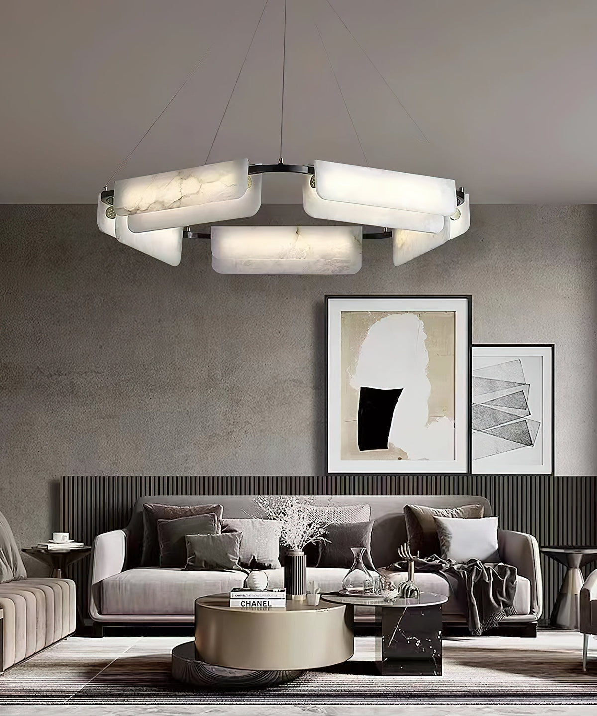 Syphaen Lustre Métal Albâtre Luxe Postmoderne